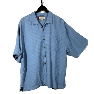 Рубашка шелковая пудра синяя на пуговицах Ямайка Jaxx мужская размер XL клетчатый узор лагерь Тики - Изображение 1 из 4