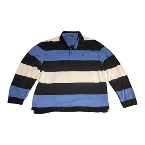 Izod Performance Men’s Rugby Polo Shirt Size XXL Long Sleeve Blue Striped Nice - Picture 1 of 6