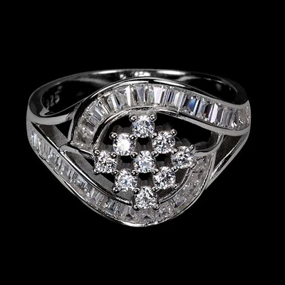 925 Sterling Silver Ring Baguette Simulated Cz Gemstone Jewelry Size 8 - Image 1 of 4