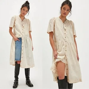  Free People zierliches Ethereal Cottage Bella Mae Midikleid vanille geblümt Large - Bild 1 von 16