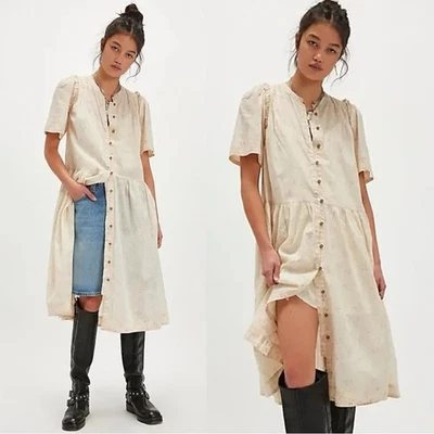  Vestido Free People Delicado Etéreo Cottage Bella Mae Midi Vainilla Floral Grande Foto 1 de 4