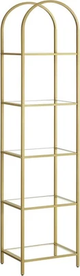 5 Tier Shelving Unit VASAGLE Tempered Glass Gold Shelf Storage Arch Steel Frame - image 1 of 4