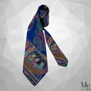 $95 ITALO FERRETTI Blue Scenic Pattern Silk Tie Made In Italy 60”-3.8" NWT - Picture 1 of 7