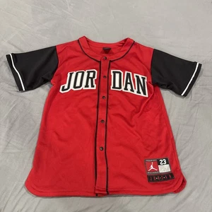 Camiseta deportiva de béisbol roja Air Jordan para niños talla mediana 10-12 botones a presión - Imagen 1 de 12
