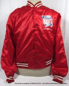 VNTG Chalk Line SUPER BOWL XXIV Bomber Jacket 49ers VS Broncos 1990 Size L Red - Picture 1 of 8