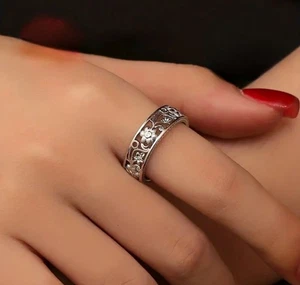 Floral Boho Scroll Open Work Sterling Silver Full Eternity Stacking Ring Gift - Picture 1 of 3