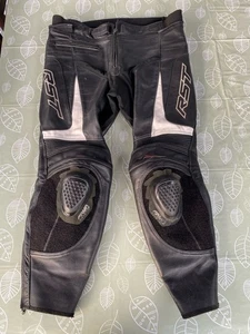 RST blade CE Leather Motorcycle Trousers jeans Black white 38 / 40 regular knee - Picture 1 of 22