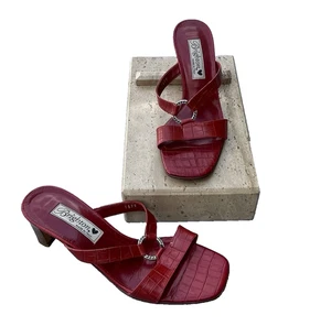Brighton Italy Women's Terry Red Croc Embossed Leather Heeled Slide Sandals 7 M - Picture 1 of 9