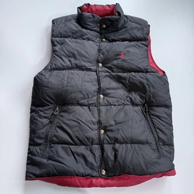 Polo Ralph Lauren 双面羽绒背心小号红色黑色男女通用 Puffer 夹克 — 第 1/4 张图片