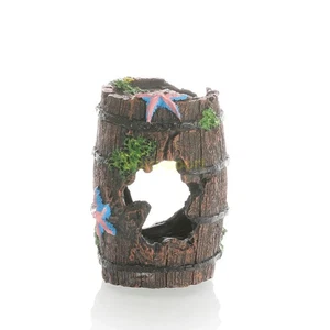 Aquarium Resin Wooden Barrel Ornament Submerged Wood Cave Fish Tank Decor NEW UP - Picture 1 of 13