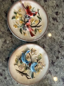 Vintage Original Napcoware 3D Two Blue Jay Birds & 2 Cardinals Plate 5853 & 5358 - Picture 1 of 7