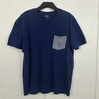 Express mens blue v-neck t-shirt Size XL - Image 1 of 4