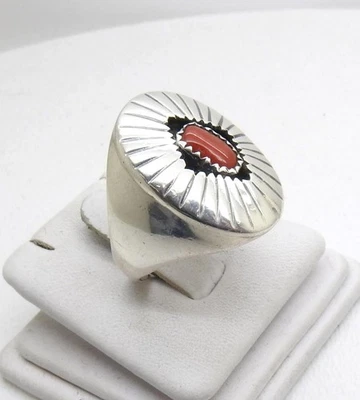 Anillo de plata esterlina coral para hombre único 16 gramos 26 mm de alto talla 11,5 Foto 1 de 4