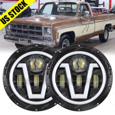 2pcs For GMC C15 C25 C35 1975 1976 1977 1978 7'' Round LED Headlights Hi-Lo Beam - Image 1 of 4