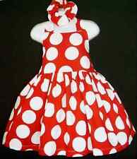 New Handmade Disney Minnie Dots Halter Dress Set Custom Sz 12M-14Yrs