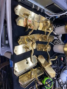 SET OF 12 Door Handles and 2 plates Polished Brass Gold Color, bundle - Picture 1 of 8