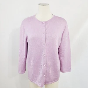Ralph Lauren silk knit cardigan sweater lavender purple pearl buttons size XL - Picture 1 of 5