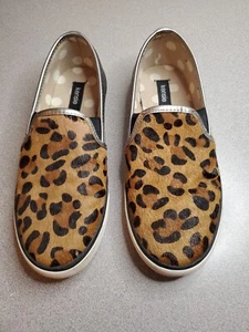Kensie Shoes Womens Sz 8 M Leopard Print Loafers Slip On Silver Black Trim - Picture 1 of 7