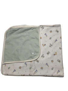 Carter's Hi Neighbor Bear Bunny Puppy Baby Blanket 100% Cotton Sage Green Cream - Picture 1 of 11