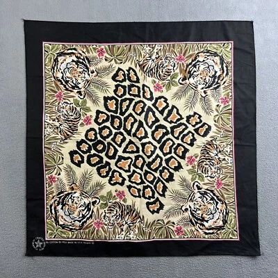 Lenço vintage bandana tigre 21x21 feito nos EUA natureza floral anos 80 - Imagem 1 de 4