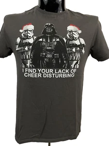 DARTH VADER STAR WARS Christmas T-Shirt Mens Medium Gray Tee Lack of Cheer Santa - Picture 1 of 4