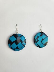 Resin Round Earrings 60S Turquoise And Black Square Geometric Modern Lightweight