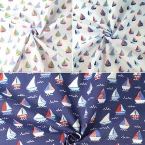 Polycotton Fabric Sailor Rob's Sailing Boat Race Sea Ocean Waves Nautical - Picture 1 of 4