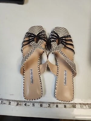 Charles David  Silvy Leather Snake Print flat slip on Metallic Heel - Image 1 of 4