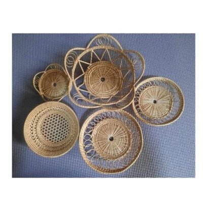 Rattan Tray Basket Dinner Place Snacks Woven Wicker Serving Thai Vintage Set5X - Image 1 of 4