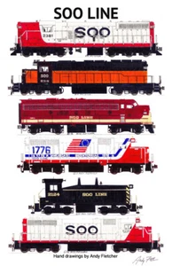 Póster de ferrocarril Soo Line locomotora Eras 11""x17"" firmado por Andy Fletcher - Imagen 1 de 1