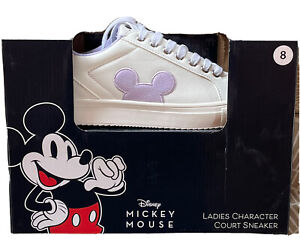 NEW Sz 8 Disney Mickey Mouse Ladies Character Court White & Purple Sneaker Shoes