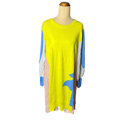 Vestido Tsumori Chisato Talla 2 Estampado Curieux de Tout Diseñador Japón Arte Raro Foto 1 de 4