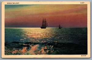 Postcard c1933 Ocean Twilight Scenic View Sailboat Schooner Ocean Series - Picture 1 of 2