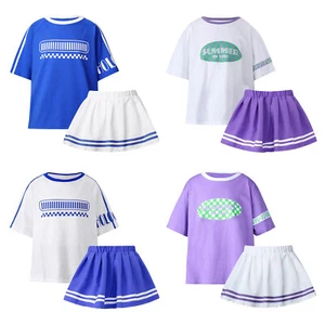 Kids Girls Activewear Hip Hop Dance Outfit 2Pcs T-shirt And Pleated Skirt Set - Picture 1 of 60