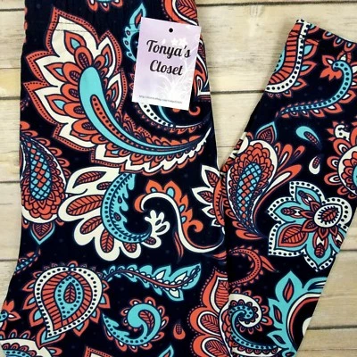 Leggings de cachemira Aqua Coral Paisley estampado floral mantecoso suave TALLA ÚNICA OS  Foto 1 de 4