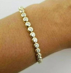 5Ct Round Cut Lab Created Women's Bezel Tennis Bracelet 14K Yellow Gold Plated - Picture 1 of 7