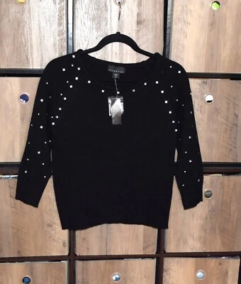 Attention Mujer Suéter Pequeño Negro Cuentas Manga 3/4 Nuevo Con Etiquetas Pullower Foto 1 de 4