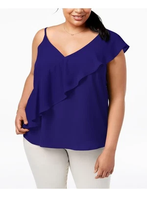 Top SOPRANO para mujer azul con volantes sin mangas cuello en V Plus 1X Foto 1 de 4