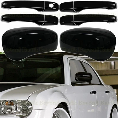 For 2005-2010 Chrysler 300 Magnum Door Handle COVERS+Mirror COVERS GLOSS BLACK - Image 1 of 4