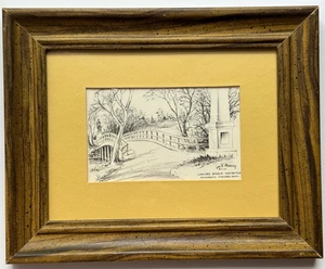 Jas F Murray Concord Bridge and Battle Monuments Ink Sketch Print Framed 8x10 - Picture 1 of 4
