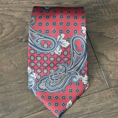 Corbata de Colección Roja Azul Marino Gris Paisley Seda Italiana Victoriana Acanthus SAVILE ROW Foto 1 de 4