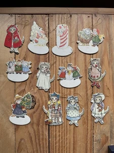 Vintage Kätzchen Gurke 1985 Weihnachten gestanzt hängende Ornament Set von 12 - Bild 1 von 12