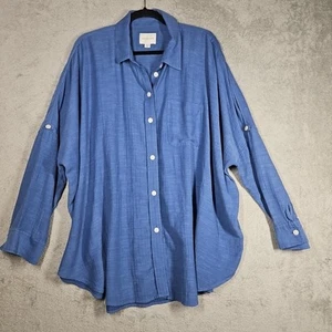 AE American Eagle X-Oversized Go Big Oversized Shirt Cover Up Pool To Party Blue - Picture 1 of 11
