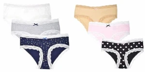 essie Women's Hipster Panties Lace Trim Rouched Back and Bow 3-Pack - Picture 1 of 7