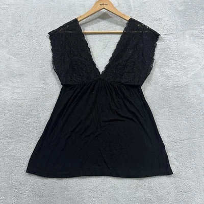 Twentyone Forever21 Vneck Top Women M Black Lace Vintage Y2K USA Made - Image 1 of 4