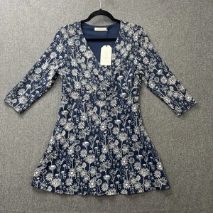 Seasalt Marram Grass womans Tunic size 12 blue jearsy floral print v neck - Picture 1 of 19