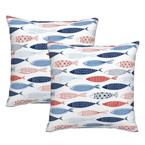 Juego de 2 fundas de almohada decorativas de lino para peces  Foto 1 de 4