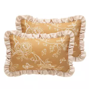 Design Rectangular Floral Linen Throw Pillow Covers 12"X20" Pack of 2, Ginger... - Picture 1 of 8