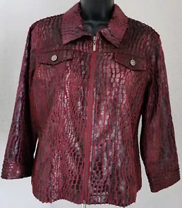 Ruby Rd Womens Jacket Coat Size 14 Burgundy Black Snakeskin LOOK - Picture 1 of 24