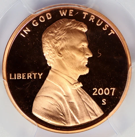2007-S Lincoln Memorial Cent 1c PCGS PR69RD DCAM - Struck Through Mint Error Cover